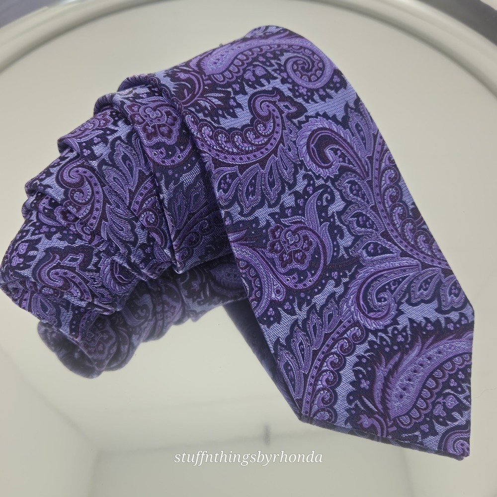 Mens Bruno Piattelli Purple Paisley Pattern Tie Hand Made Pure Silk 60"x3"
